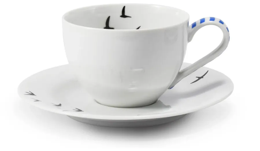 obrazek 2 Piękna porcelanowa filiżanka do herbaty ze spodkiem zdobiona motywem ptaków – Leander