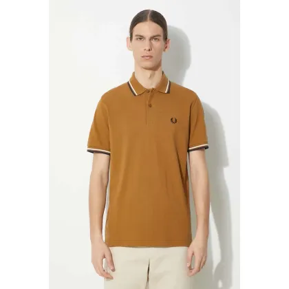 Zdjęcie Fred Perry polo bawełniane Twin Tipped Shirt kolor brązowy gładki M12.V46