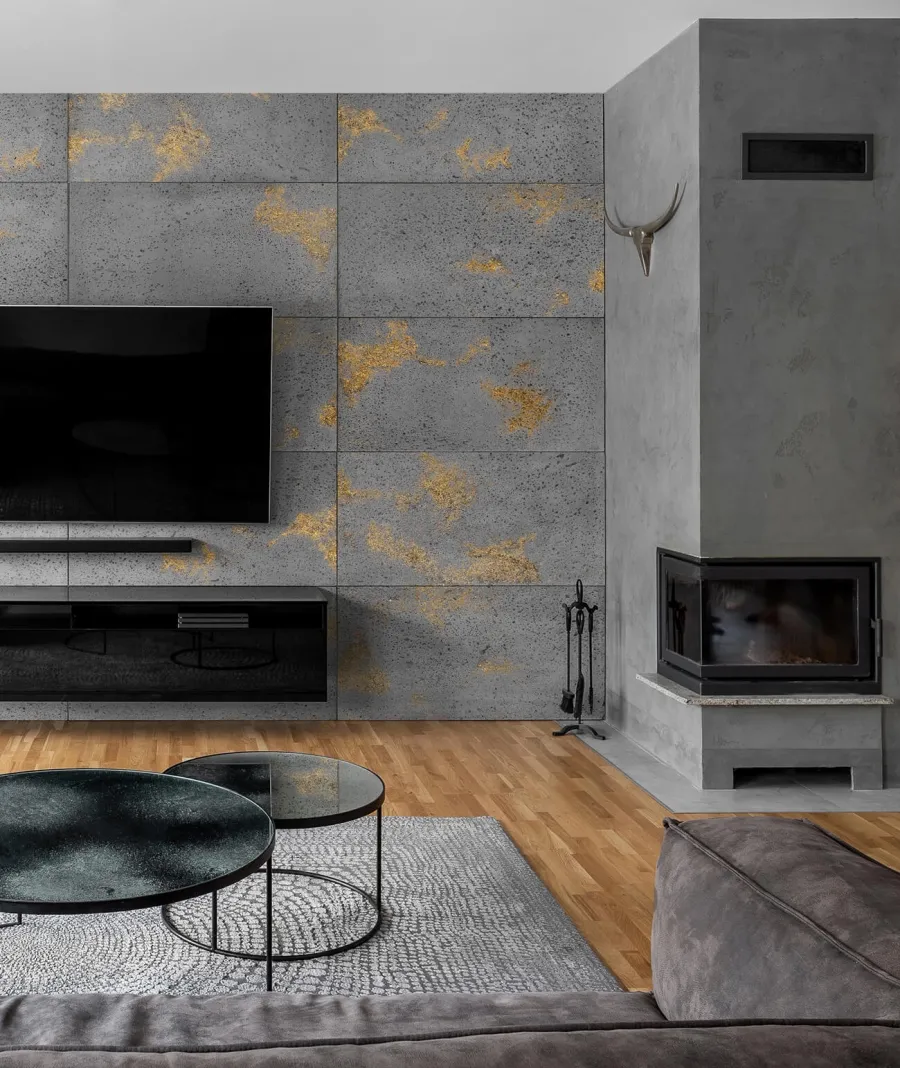 obrazek 1 60x60 cm DS - (ciemny popiel, złote kruszywo) - płyta beton architektoniczny ultralekka