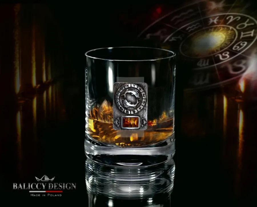 obrazek 1 Szklanka do whisky z bursztynem - znak zodiaku Ryby