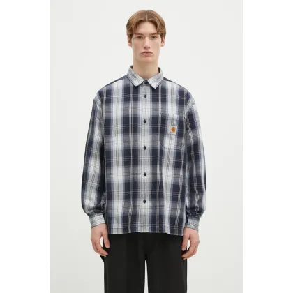 Zdjęcie Carhartt WIP koszula Longsleeve Blanton Shirt męska kolor granatowy regular z kołnierzykiem klasycznym I034379.2MCXX