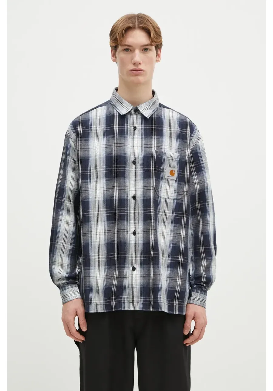 obrazek 1 Carhartt WIP koszula Longsleeve Blanton Shirt męska kolor granatowy regular z kołnierzykiem klasycznym I034379.2MCXX