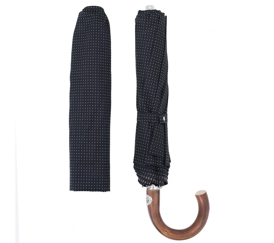 obrazek 3 Stylowy czarny parasol męski w kratę z uchwytem z drewna kasztanowego – Pasotti