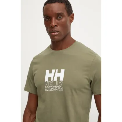 Zdjęcie Helly Hansen t-shirt bawełniany CORE GRAPHIC męski kolor zielony wzorzysty 53936