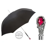 Picture Elegant black men's umbrella with a handle encrusted with a gem and Swarovski crystals - Pasotti