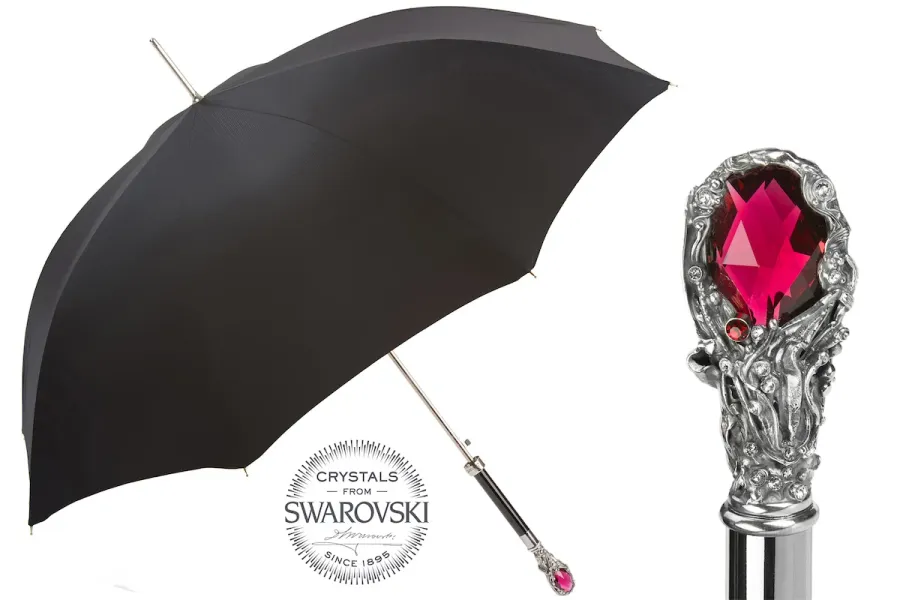 obrazek 1 Elegancki czarny parasol męski z rączką wysadzaną klejnotem i kryształkami Swarovskiego – Pasotti