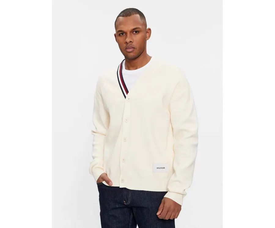 obrazek 1 Tommy Hilfiger Kardigan Global Stripe Cardi MW0MW33521 Écru Regular Fit