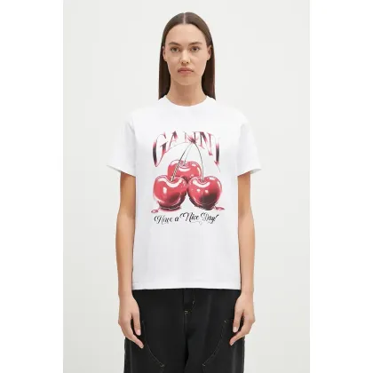 Zdjęcie GANNI t-shirt bawełniany Basic Jersey Cherry damski kolor biały T4004