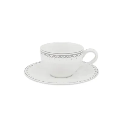 Zdjęcie Stylowa porcelanowa filiżanka ze spodkiem zdobiona szarym motywem - wariant 2 – Leander