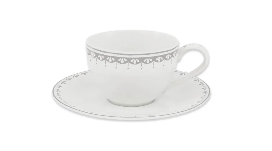 obrazek 1 Stylowa porcelanowa filiżanka ze spodkiem zdobiona szarym motywem - wariant 2 – Leander