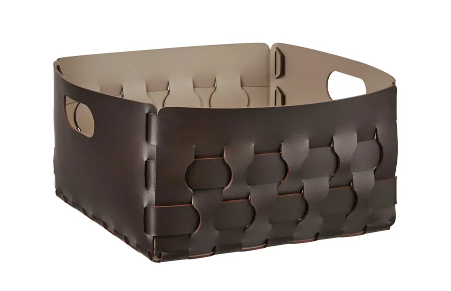 obrazek 1 Designerski skórzany kosz Dubai o wymiarach 35x35xH20 cm w kolorze czekoladowym