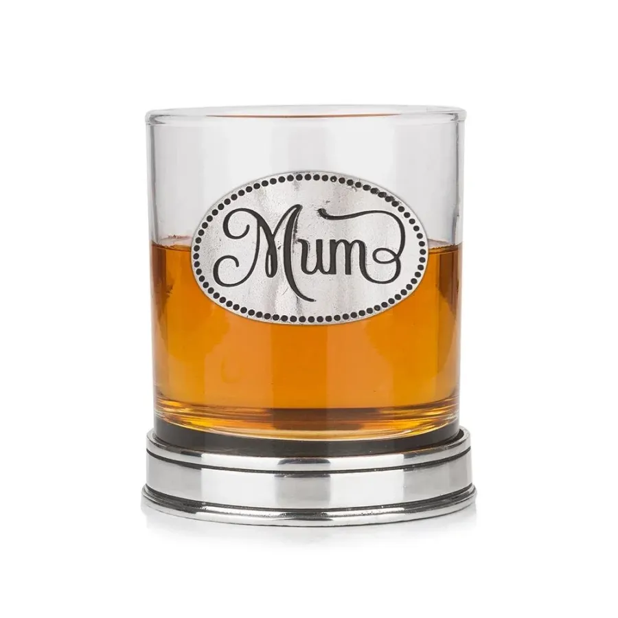 obrazek 1 Elegancki prezent dla mamy - szklanka do whisky z emblematem z napisem „Mama” i polerowaną cynową podstawą