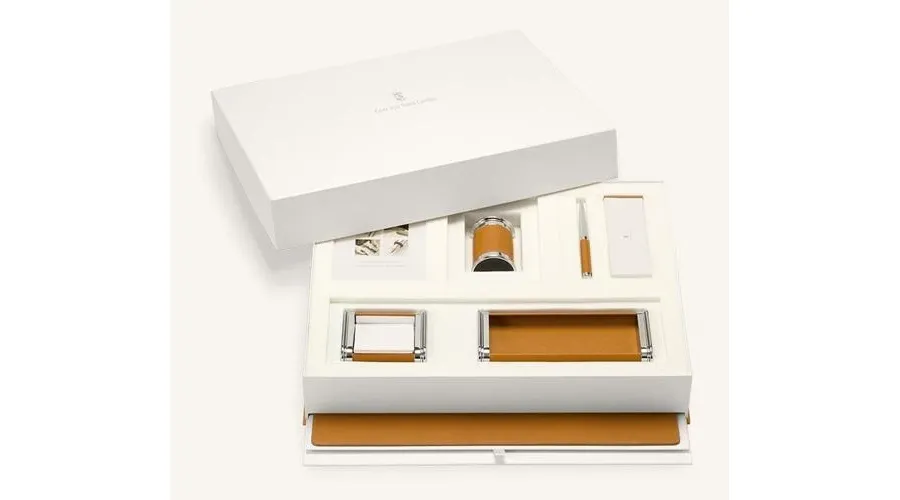 picture 1 6 element set of desk accessories – brown finish