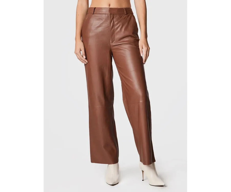 obrazek 1 Gestuz Spodnie skórzane Agatagz 10905887 Brązowy Regular Fit