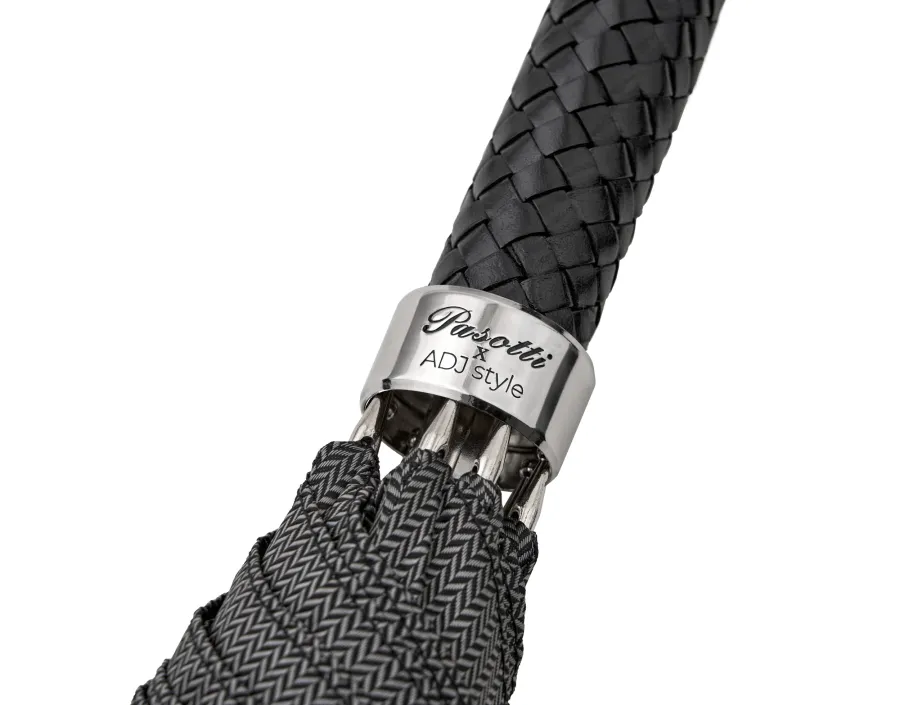 obrazek 5 Elegancki szaro-czarny parasol męski Ø110xL95 cm ze skórzaną rączką