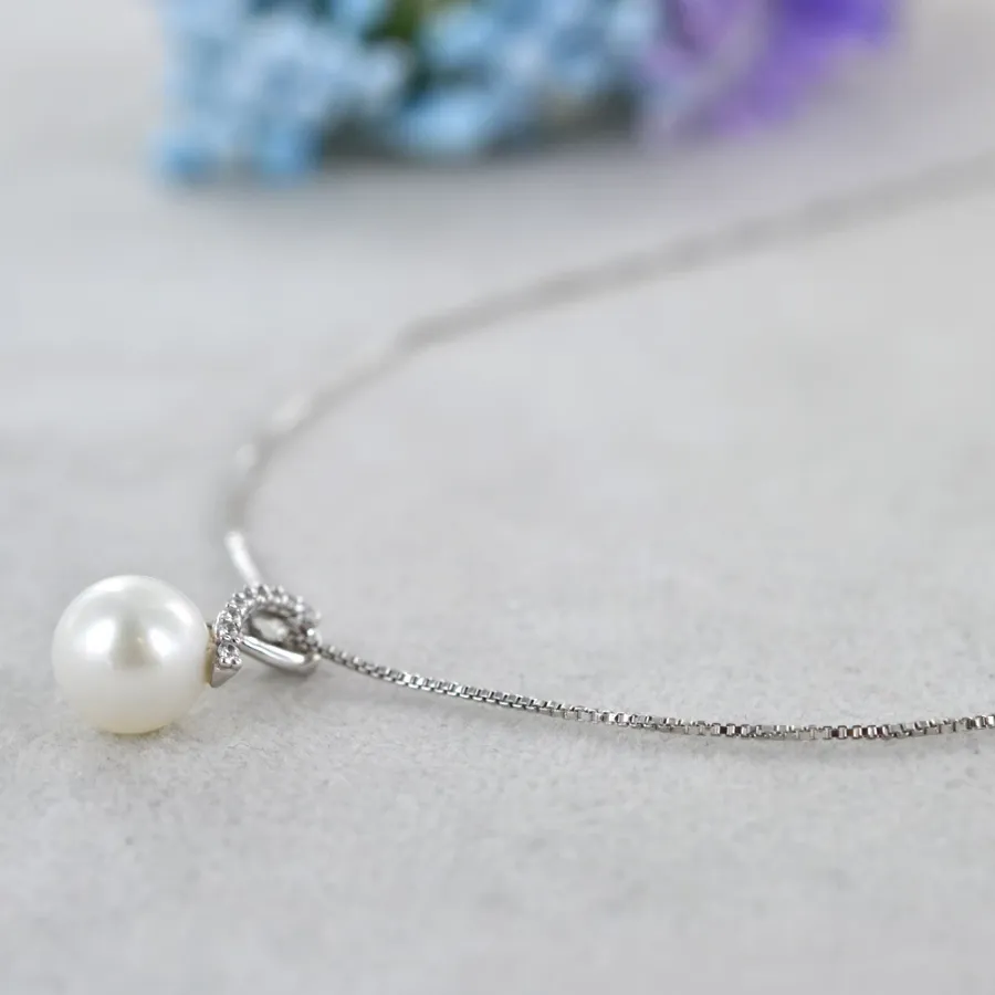 obrazek 6 Naszyjnik z perłą słodkowodną ze złotymi i srebrnymi cyrkoniami