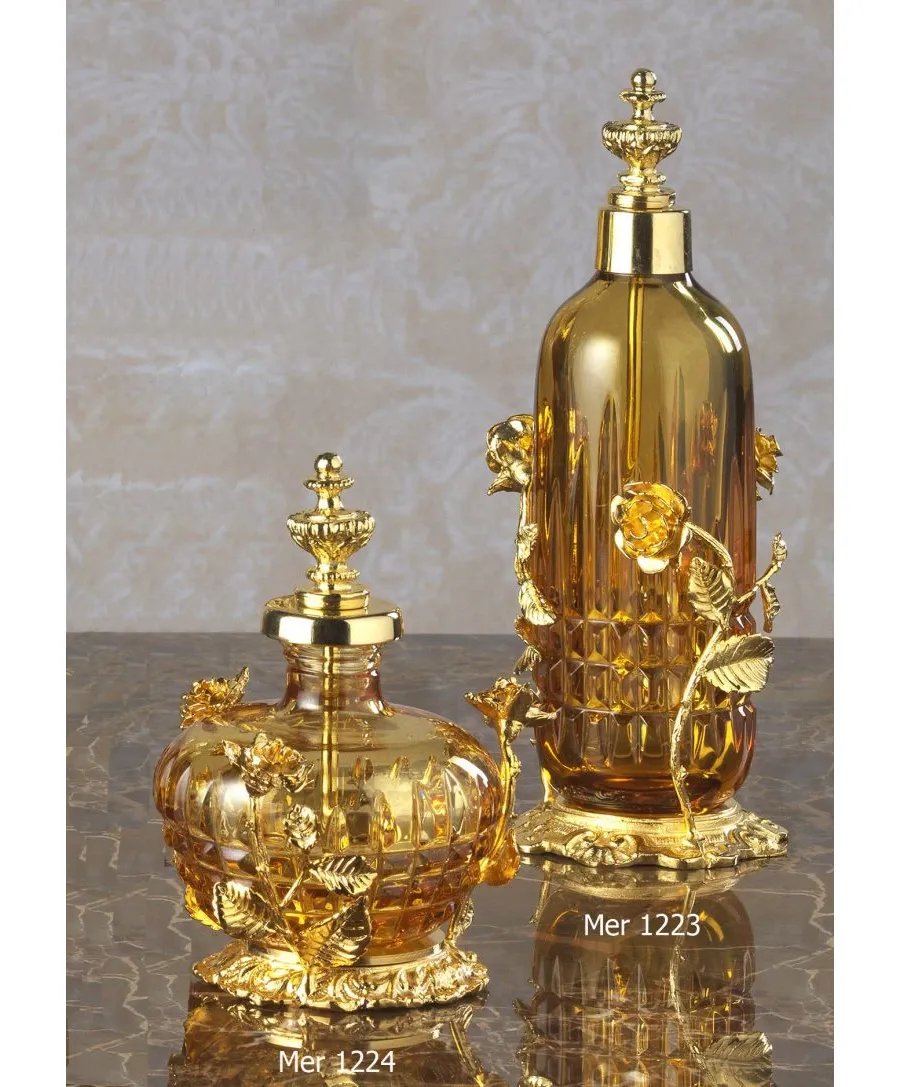 obrazek 3 Elegancka butelka na perfumy z grawerowanego kryształu i złoconego brązu