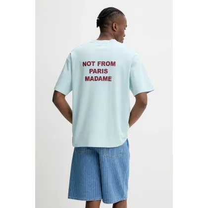Zdjęcie Drôle de Monsieur t-shirt bawełniany Le T-Shirt Slogan męski kolor turkusowy z nadrukiem G-TS203-CO002-LBE