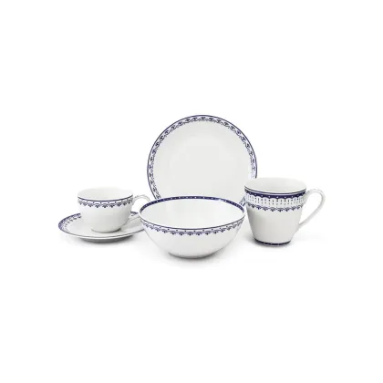 Zdjęcie Stylowy 5-elementowy komplet śniadaniowy z porcelany w kolorze niebieskim z kolekcji HyggeLine – wariant 3 – Leander