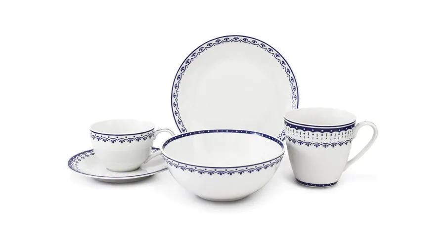 obrazek 1 Stylowy 5-elementowy komplet śniadaniowy z porcelany w kolorze niebieskim z kolekcji HyggeLine – wariant 3 – Leander