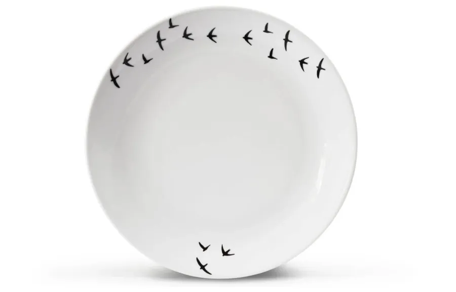 obrazek 1 Stylowy porcelanowy płaski duży talerz zdobiony motywem ptaków – Leander
