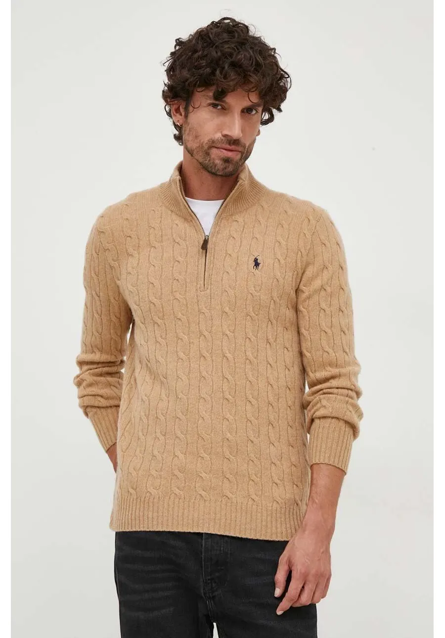 obrazek 1 Polo Ralph Lauren sweter wełniany męski kolor brązowy z półgolfem