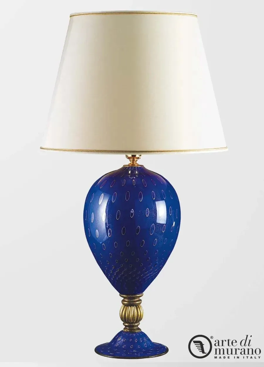 obrazek 1 Gustowna lampa na biurko w kolorze niebieskim ze szkła Murano i złota
