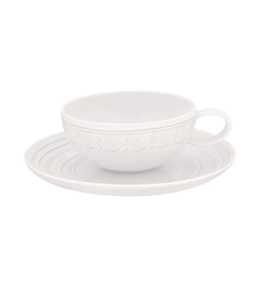 picture 1 A set of 6 porcelain tea cups with saucers from the Ornament collection with sculptural decoration inspired by the ceilings of the Vista Alegre Palace - Vista Alegre
