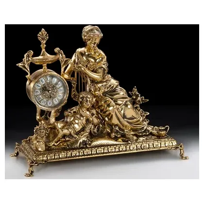 Picture Bronze table clock lady with harp
