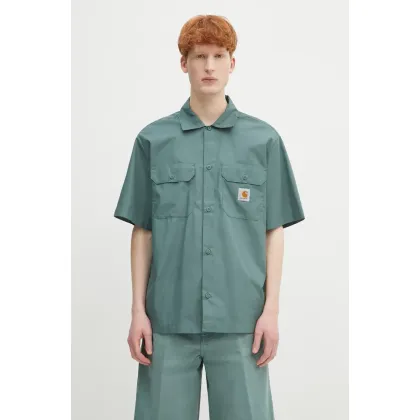 Zdjęcie Carhartt WIP koszula S/S Craft Shirt męska kolor zielony relaxed z kołnierzykiem klasycznym I035232