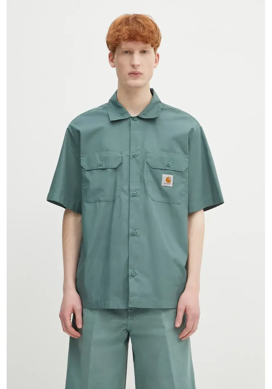 obrazek 1 Carhartt WIP koszula S/S Craft Shirt męska kolor zielony relaxed z kołnierzykiem klasycznym I035232