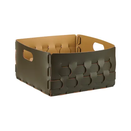 Zdjęcie Wyjątkowy kosz Dubai ze skóry w kolorze ciemnooliwkowym