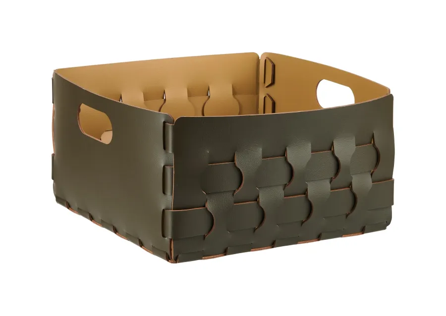 obrazek 1 Wyjątkowy kosz Dubai ze skóry w kolorze ciemnooliwkowym