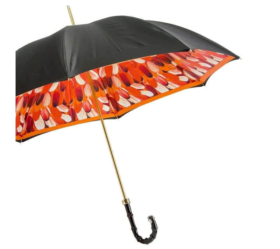 obrazek 7 Wyjątkowy czarny-pomarańczowy parasol damski ze stylową rączką - Pasotti