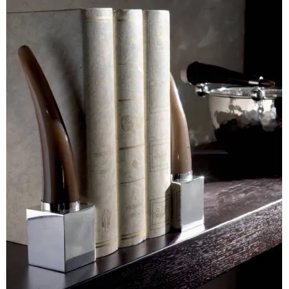 Picture Decorative pair of nickel plated brass bookends with horn blade