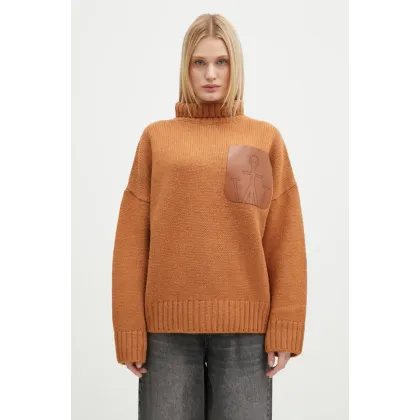 Zdjęcie JW Anderson sweter wełniany Leather Patch Pocket Jumper damski kolor pomarańczowy z golfem KW1292.YN0367.619