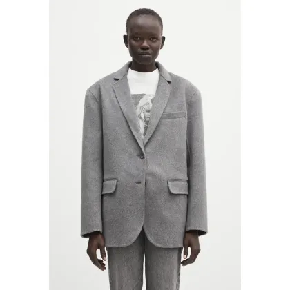 Zdjęcie Anine Bing marynarka wełniana Quinn Blazer kolor szary oversize gładka A.01.10719