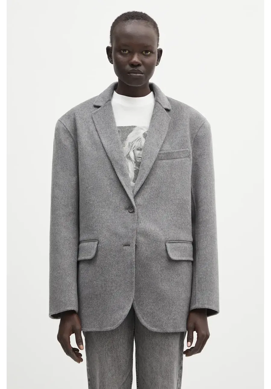 obrazek 1 Anine Bing marynarka wełniana Quinn Blazer kolor szary oversize gładka A.01.10719