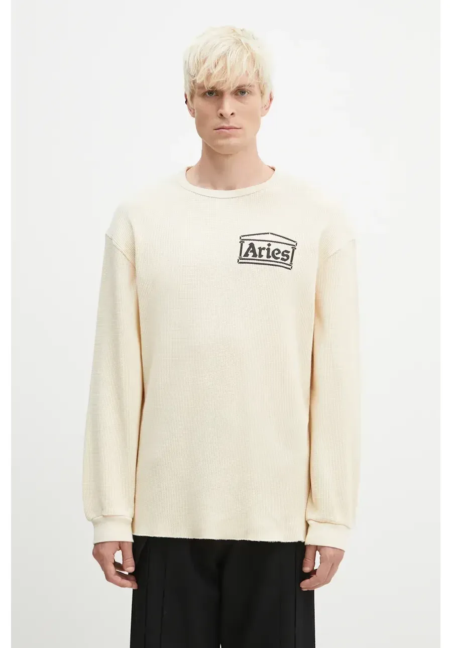 obrazek 1 Aries sweter bawełniany Waffle kolor beżowy lekki AR4066602