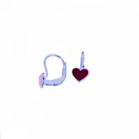 Picture Earrings with a red enameled heart and a hook