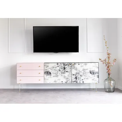 Zdjęcie Oryginalna komoda z forniru, mosiądzu , akrylu i ekskluzywnych tkanin - Spilla Ibrida