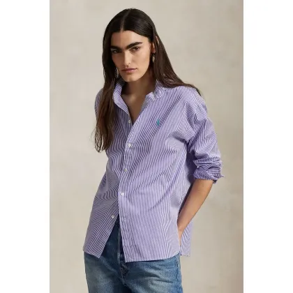 Zdjęcie Polo Ralph Lauren koszula bawełniana damska kolor fioletowy relaxed z kołnierzykiem klasycznym