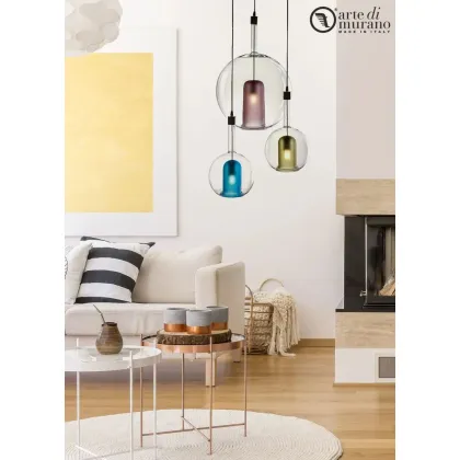 Zdjęcie Dekoracyjna lampa wisząca do salonu z trzema mieszanymi światłami ze szkła Murano