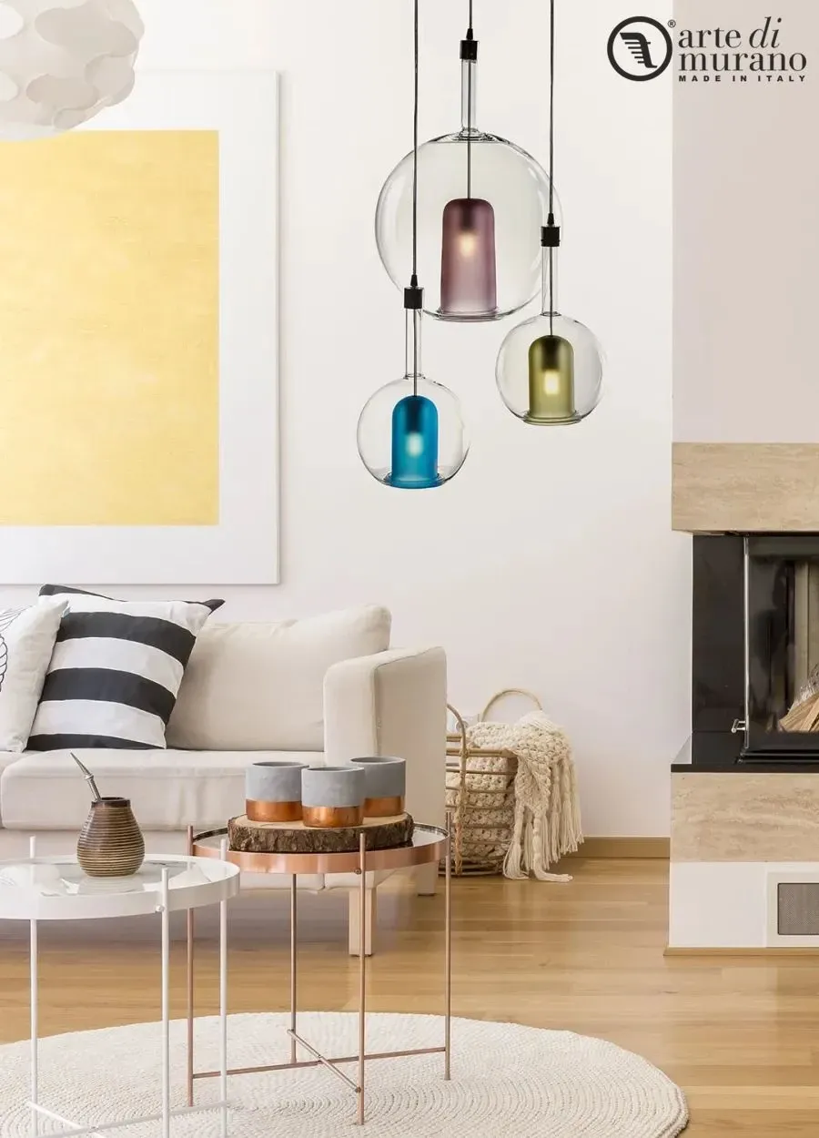 obrazek 1 Dekoracyjna lampa wisząca do salonu z trzema mieszanymi światłami ze szkła Murano