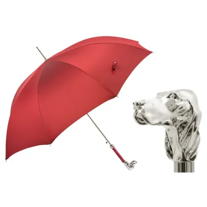 Picture Beautiful, stylish red men's umbrella with a handle in the shape of a greyhound's head - Pasotti