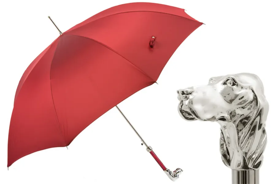 obrazek 1 Piękny stylowy czerwony parasol męski z rączką w kształcie głowy charta - Pasotti