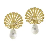 Picture 18K Gold Plated Silver Earrings White Cubic Zircons Baroque Freshwater Pearl