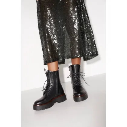 Zdjęcie Estro: Czarne botki damskie z włoskiej skóry naturalnej