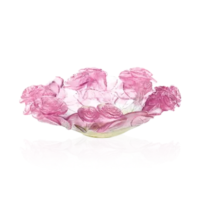 Zdjęcie Wyjątkowa różowa misa zdobiona różami – firma Daum