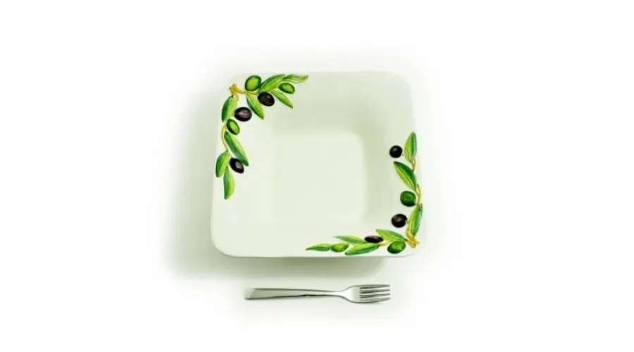 obrazek 1 Średnia kwadratowa miska zdobiona oliwkami w stylu wiejskim - Le Ceramiche